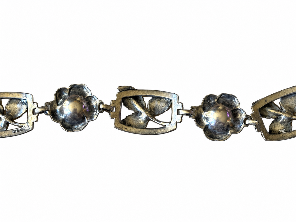 VNTG Sterling Rose & Leaf Bracelet, 1940's Sterling Bracelet With Leaves and Roses