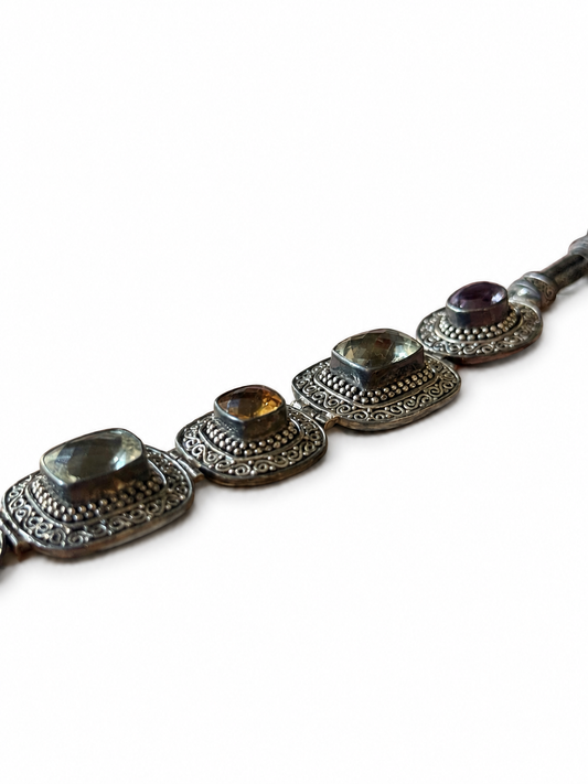 VNTG Suarti Bali Indonesia Sterling Silver 925 Gemstone Byzantine Bracelet