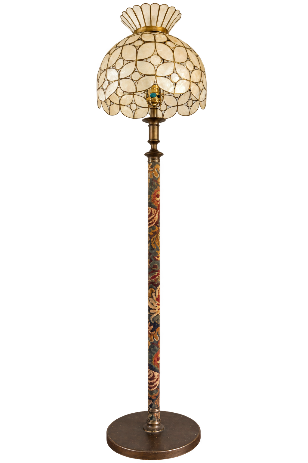 Vintage Capiz and Tapestry Floor Lamp