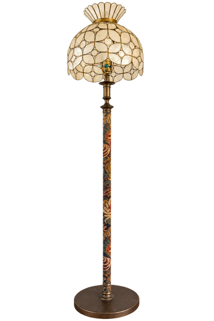 Vintage Capiz and Tapestry Floor Lamp