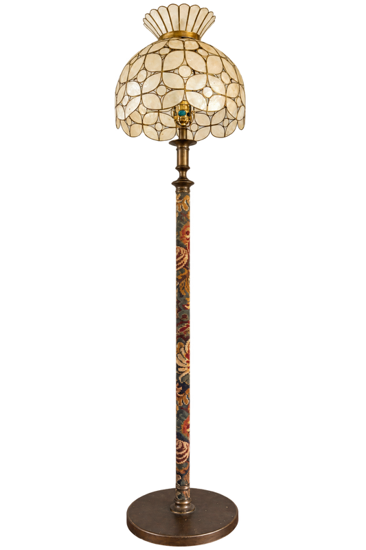 Vintage Capiz and Tapestry Floor Lamp