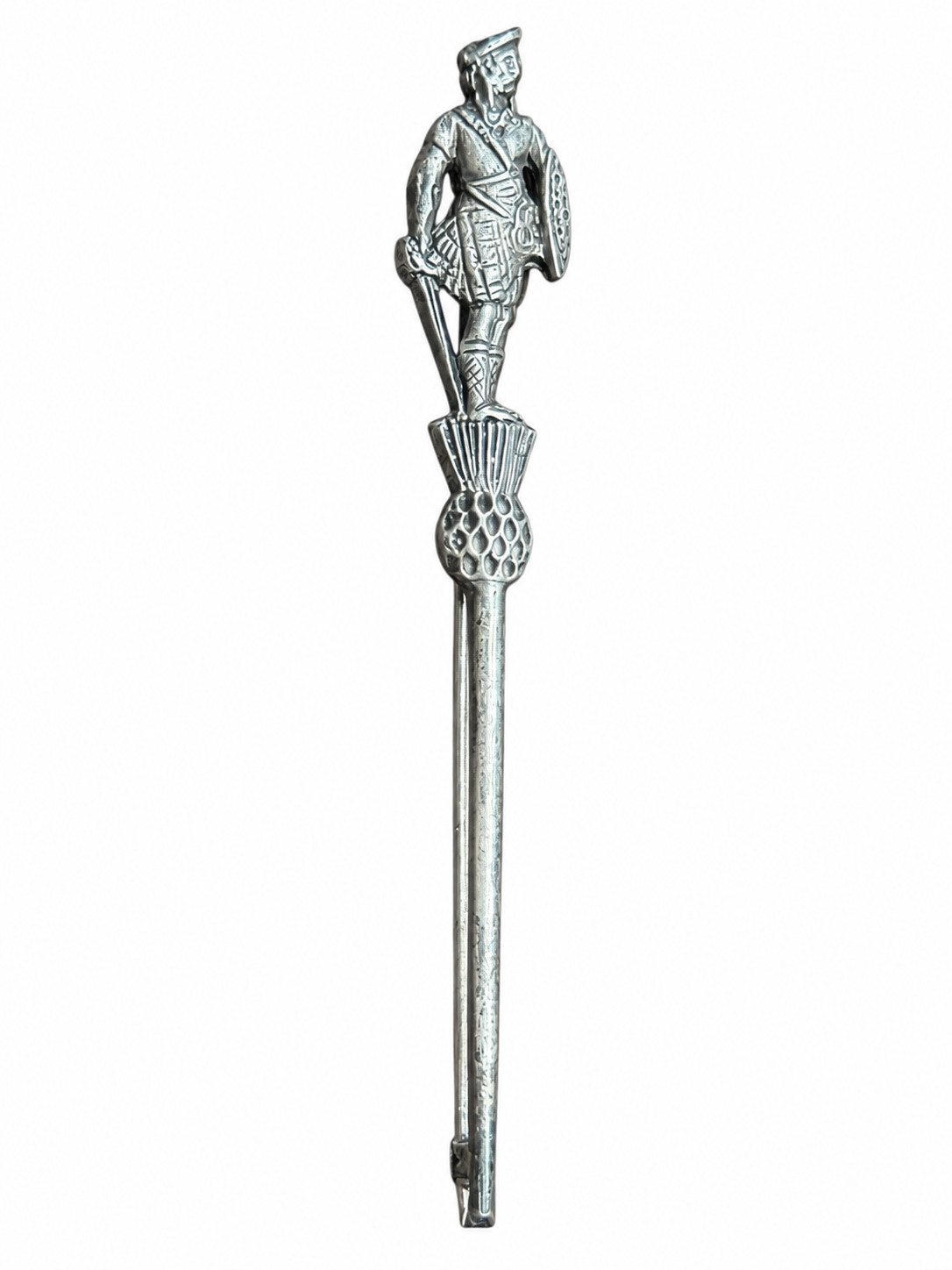 Sterling Silver Kilt Pin, Scottish Clansman & Thistle, 1960 Edinburgh hallmark