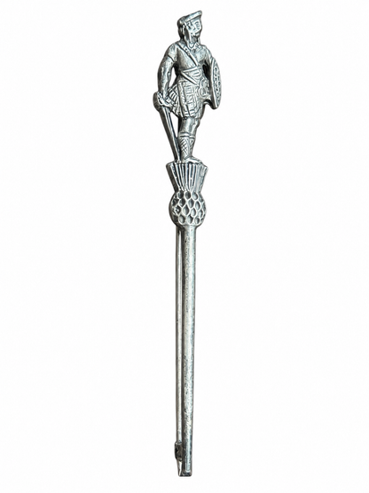 Sterling Silver Kilt Pin, Scottish Clansman & Thistle, 1960 Edinburgh hallmark