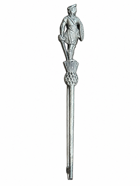 Sterling Silver Kilt Pin, Scottish Clansman & Thistle, 1960 Edinburgh hallmark